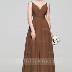 A line Princess V neck Floor Length Chiffon Dress